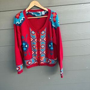 Vintage Nuovo Cardigan Sweater Knit Southwestern Aztec Desert Boho Tribal Wmns L